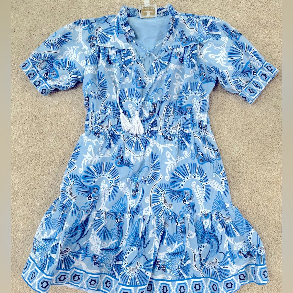 Sail to Sable Blue and White Floral Tiered Dress